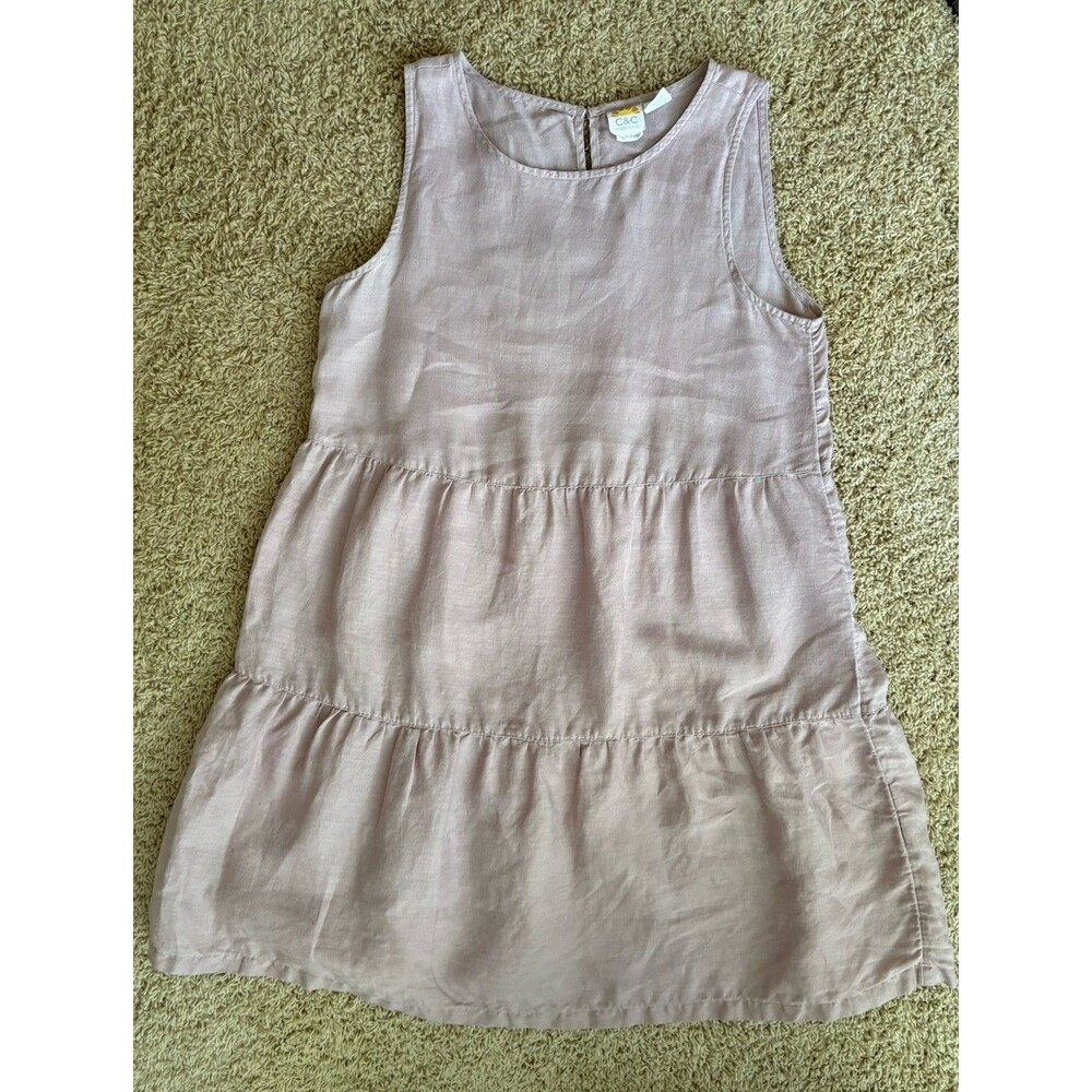 C & C California 100% Linen Sleeveless Dress Tiered Pink Size M Boho Resort - Picture 8 of 12